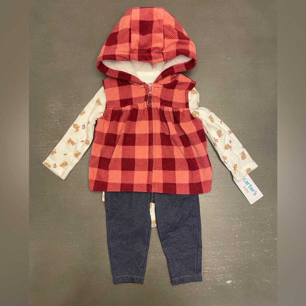 Carter's 3-Piece Set, Cozy Hooded Vest with Bodysuit and Jeggings